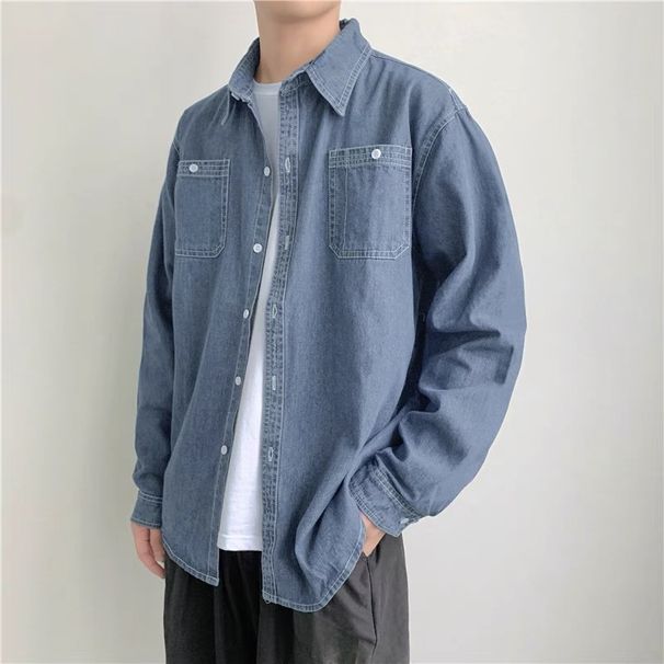 Northfold Denim Long Sleeve Ins Spring Autumn Trendy Men's Matching Turn-down Collar Shirt Japanese Harajuku Style Casual Jacket_mkmklike.com