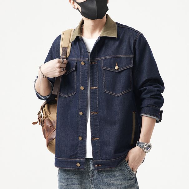 236 # Large Spring New Product: Non Fading Denim Jacket, Men's Loose And Versatile Color Blocked Original Bull Coat_mkmklike.com