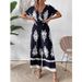 Women's V-neck bat sleeve waist jumpsuit_mkmklike.com
