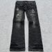 Men's Gothic Retro Flared Denim Trousers Washed Distressed Double Waist Unique Clothing Mid Waist Straight Pants Blue Long_mkmklike.com