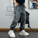Men's Trendy Ripped Cargo Jeans Heavyweight Loose Straight Leg Tapered Trousers Retro High Street Style_mkmklike.com