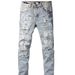 Guangzhou High Street Trendy Brand AM New Light Color Splash Ink Washed Ripped Jeans Men Patch Elastic Slim Fit Skinny_mkmklike.com