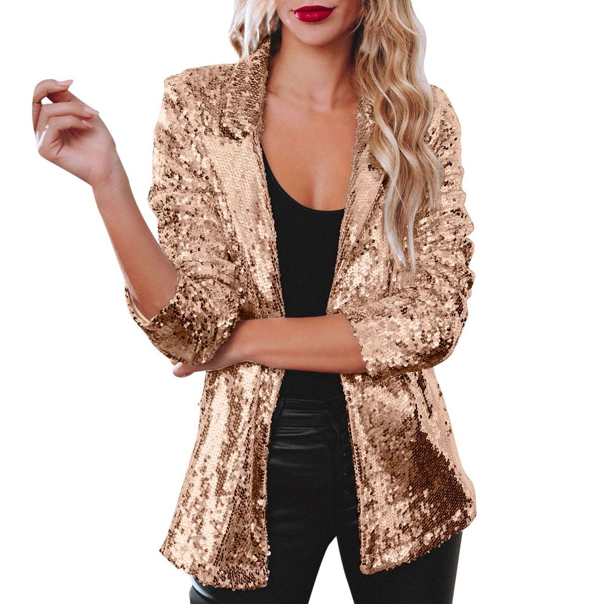 Women's Clothing new commuter style cardigan lapel long sleeved sequined casual suit_mkmklike.com
