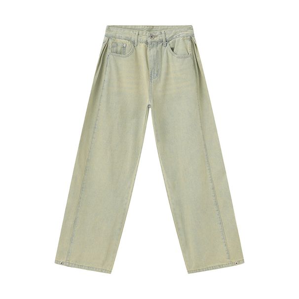 EF JEANS | 2024 New American Old Yellow Mud Splicing Straight Wide-leg Jeans Trendy Loose Retro_mkmklike.com