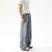 Men's Clothing Vintage Embroidered Floral Jeans For Women - Loose Fit Wide Leg Straight Denim Pants - Summer Casual Boho Chic Trousers_mkmklike.com