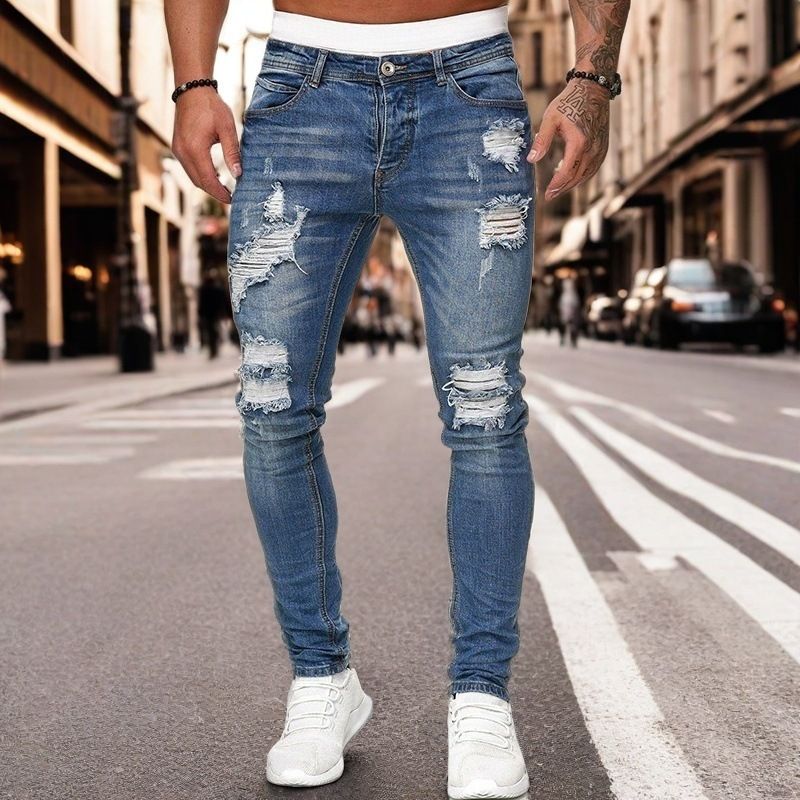 Men's Clothing Distressed Slim Fit Jeans For Men - Skinny Ripped Denim Pants With Stretch_mkmklike.com