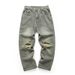 LKTM Men's Wear # American Style Distressed Yellow Mud Blue Ripped Jeans Men's High Street Trendy Brand Loose Casual Be1_mkmklike.com
