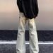 Nordmann American Style Vibe Retro Distressed Yellow Mud-Dyed Embroidered Jeans For Men High Street Clean Fit Slightly Flared_mkmklike.com