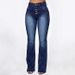 Women's Washed Denim Jeans With Button Pockets Button Detailing Casual Trousers_mkmklike.com