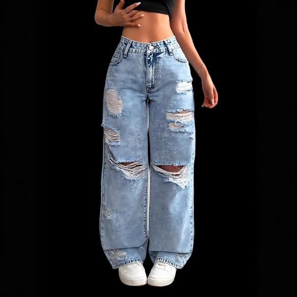 Straight Loose And Versatile Wide-leg Trousers Washed Jeans_mkmklike.com