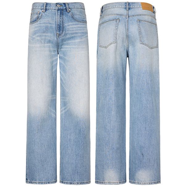 Men's Light Blue Washed Vintage Straight-Leg Jeans – Classic Denim With Distressed Whiskering & Retro Styling_mkmklike.com