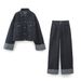 Distressed Denim Jacket & Rolled Hem Jeans Set – Vintage Western Two-Piece Outfit With Adjustable Waist Tie_mkmklike.com