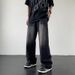 Men's Clothing Vintage Washed Black-Gray Distressed Denim Jeans For Men - Relaxed Fit, High Street Style, Straight & Flared Leg_mkmklike.com