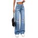 Women's Drape Wide Leg Jeans - High Waist Flowy Mopping Long Pants In Medium Blue, Light Blue & Black, Y2K Retro Casual Trousers_mkmklike.com