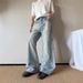 Vintage Light Blue Distressed Flared Jeans For Men - High Waist Wide Leg Denim Pants With Whisker Wash & Comfort Fit_mkmklike.com