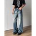 2026 New Street Lightning Pattern Micro-pull Jeans Spring Men's Retro Loose Youth Washed Floor Trousers_mkmklike.com