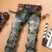 Men's Retro Slim Fit Straight Leg Stretch Jeans Trendy Long Pants Motorcycle Casual Fashion Polyester Standard Thickness_mkmklike.com