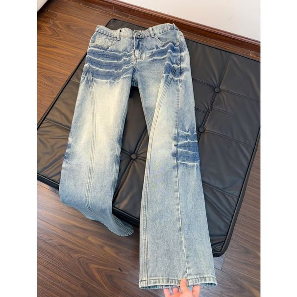 Men's Vintage Washed Distressed Denim Jeans, Relaxed Fit Light Blue High Street Casual Pants For Urban Style_mkmklike.com