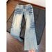 Men's Vintage Washed Distressed Denim Jeans, Relaxed Fit Light Blue High Street Casual Pants For Urban Style_mkmklike.com
