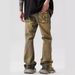 Retro High Street Vibe Men's Slim Straight Flared Jeans Washed Distressed Denim Pants for Spring And Autumn_mkmklike.com