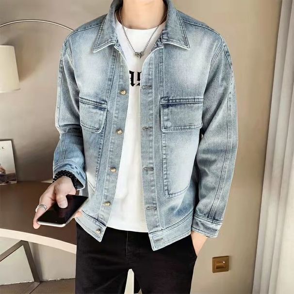 Spring And Autumn New Denim Casual Handsome Lapel Jacket Versatile Light Mature Trend Brand Men's Clothing_mkmklike.com