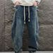 Men's High Street Wide Leg Curved Jeans Trendy Washed Retro Style American Brand New Straight Loose Fit 13_mkmklike.com