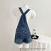 Women's Sexy Single Breasted Slim Fit Denim Overalls Shorts Blue Cross Border E Commerce Style_mkmklike.com