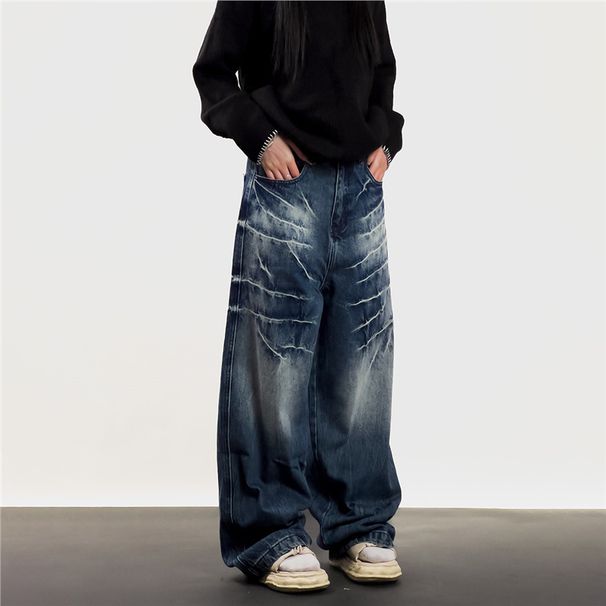 Vintage Washed High-Waisted Relaxed Fit Unisex Jeans - Classic Straight Leg Denim Pants For Men & Women_mkmklike.com