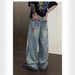 Men's Distressed Straight-Leg Jeans | Oversized Streetwear Pants | Vintage Wash & Knee Rips | 90s Hip-Hop Baggy Fit | Y2K Grunge Aesthetic_mkmklike.com