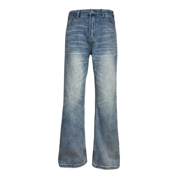 American High Street Washed Gradient Flared Jeans Vibe Trend Men's Design Sense Versatile Casual Distressed Long Pants_mkmklike.com