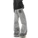 Men's Trendy Edgy Distressed Letter Print Jeans High Street Style Loose Fit Straight Leg Slightly Flared Winter Denim_mkmklike.com