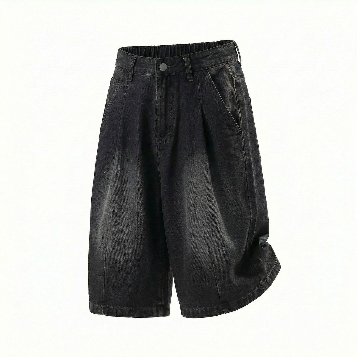 Men's Straight Leg Cropped Jeans Casual Loose Fit Washed Distressed Vintage Texture Pleated Design Summer Style_mkmklike.com