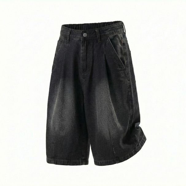 Men's Straight Leg Cropped Jeans Casual Loose Fit Washed Distressed Vintage Texture Pleated Design Summer Style_mkmklike.com