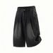 Men's Straight Leg Cropped Jeans Casual Loose Fit Washed Distressed Vintage Texture Pleated Design Summer Style_mkmklike.com