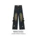 Splicing Jeans Men's Spring And Summer Wide-leg Drape Loose Straight Pants Niche Design High-end American High Street_mkmklike.com