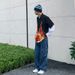 Cityboy Japanese Style Men's Cargo Jeans Dark Blue Washed Straight Leg Multi Pocket Skateboard Pants American Street Style Relaxed Fit_mkmklike.com