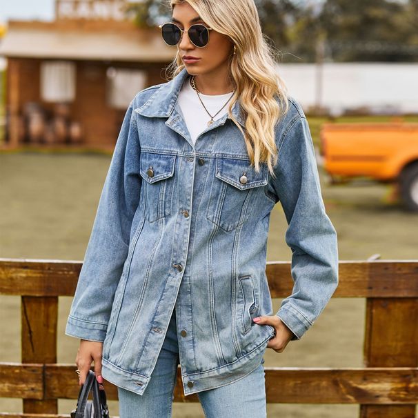 K New Versatile Slimming Retro Classic Loose Denim Jacket Top For Women. No Necklace, Glasses, Or Other Accessories_mkmklike.com