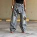 Women's Clothing Women's Lace Up Patchwork Jeans Star And Leopard Print Applique Design For Formal & Casual For Women_mkmklike.com