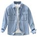 Denim Retro Long Sleeved Shirt For Men, Fashionable And Versatile, Artistic And Casual Loose Top_mkmklike.com