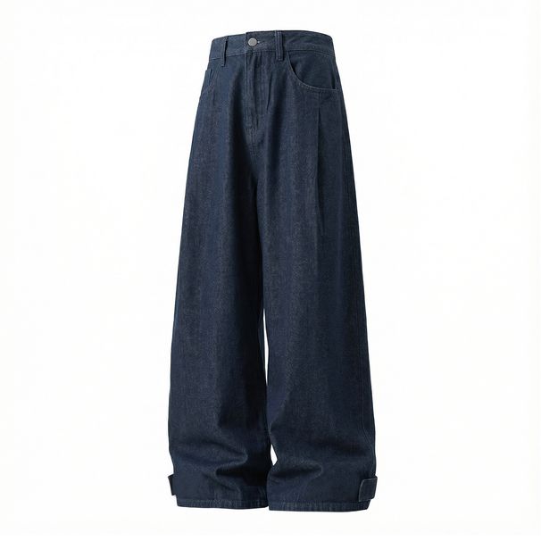 Men's Raw Denim Retro Jeans Trendy Straight Leg Trousers With Curved Pockets And Pleated Design Loose Fit Spring Style_mkmklike.com