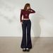 YC&American Retro Hot Girl Low-Waist Double-Buckle Slim Flared Versatile Autumn-Winter Stretch Denim Pants For Women New_mkmklike.com