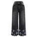 Women's Fashionable Embroidered Stretchy Loose Casual Cropped Jeans Relaxed Everyday Wear Versatile Comfortable Feshion Trend_mkmklike.com