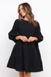 Women's 2023 Cotton and Hemp Lantern Sleeves Long Sleeve Spliced Loose Swing Dress_mkmklike.com