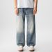 Men's Clothing Streetwear Distressed Jeans - American Style Washed Denim Pants With Bamboo Texture & Ripped Details (Light Blue)_mkmklike.com