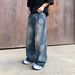 Men's Clothing Summer Street Retro Washed Knife Cut Ripped Jeans Unisex High Street Flared Slimming Floor Mopping Pants_mkmklike.com