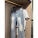 American High Street Lightning Washed Flared Jeans, Men's Loose Straight Slim Fit Trendy Denim Pants Streetwear_mkmklike.com