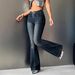 Spring/Winter Slim Fit Flared Pants High Waisted Denim Trendy Versatile Slimming Dark Blue American Style_mkmklike.com