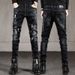 Men's High-End Stretch Jeans Dragon Embroidered Straight Leg Slim Fit Mid Waist Long Pants Summer Style Retro_mkmklike.com