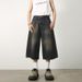 Retro Distressed Loose Wide Leg Denim Shorts for Men Hong Kong Style Nostalgic Vintage Summer Lazy Trendy Clothing_mkmklike.com