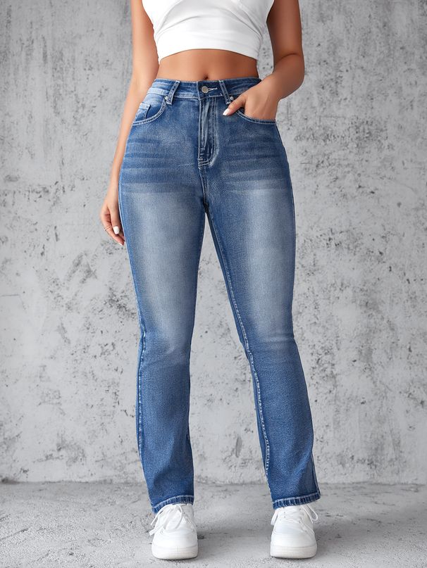 Women's Clothing Vintage Blue Distressed High-Waisted Patchwork Flare Jeans For Women – Trendy Summer Staple_mkmklike.com